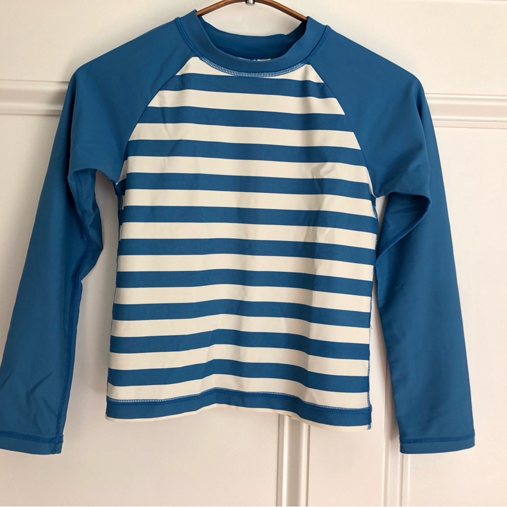Hanna Andersson Blue & White Striped Long-Sleeve Rashguard